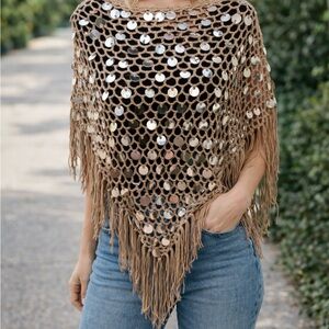 Y2K Fringed Sequin Poncho NEW WITH TAGS